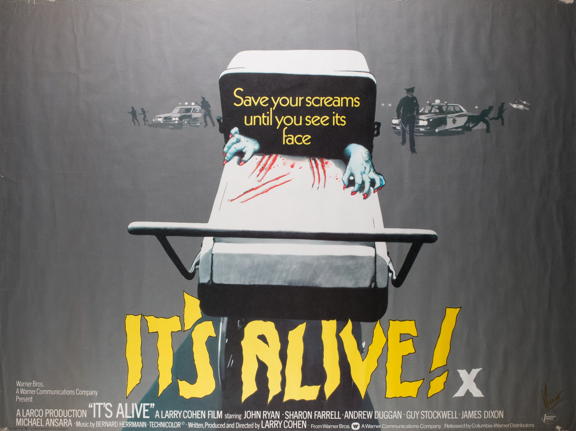 It's Alive 1973 UK Quad Film Poster Signed by Vic Fair