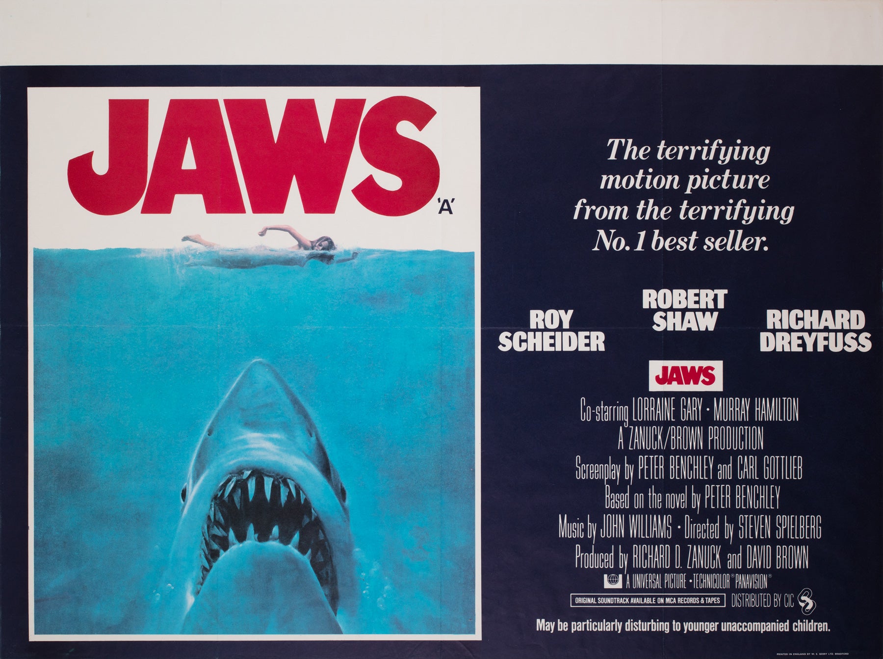 Jaws 1975 UK Quad Film Poster, Roger Kastel