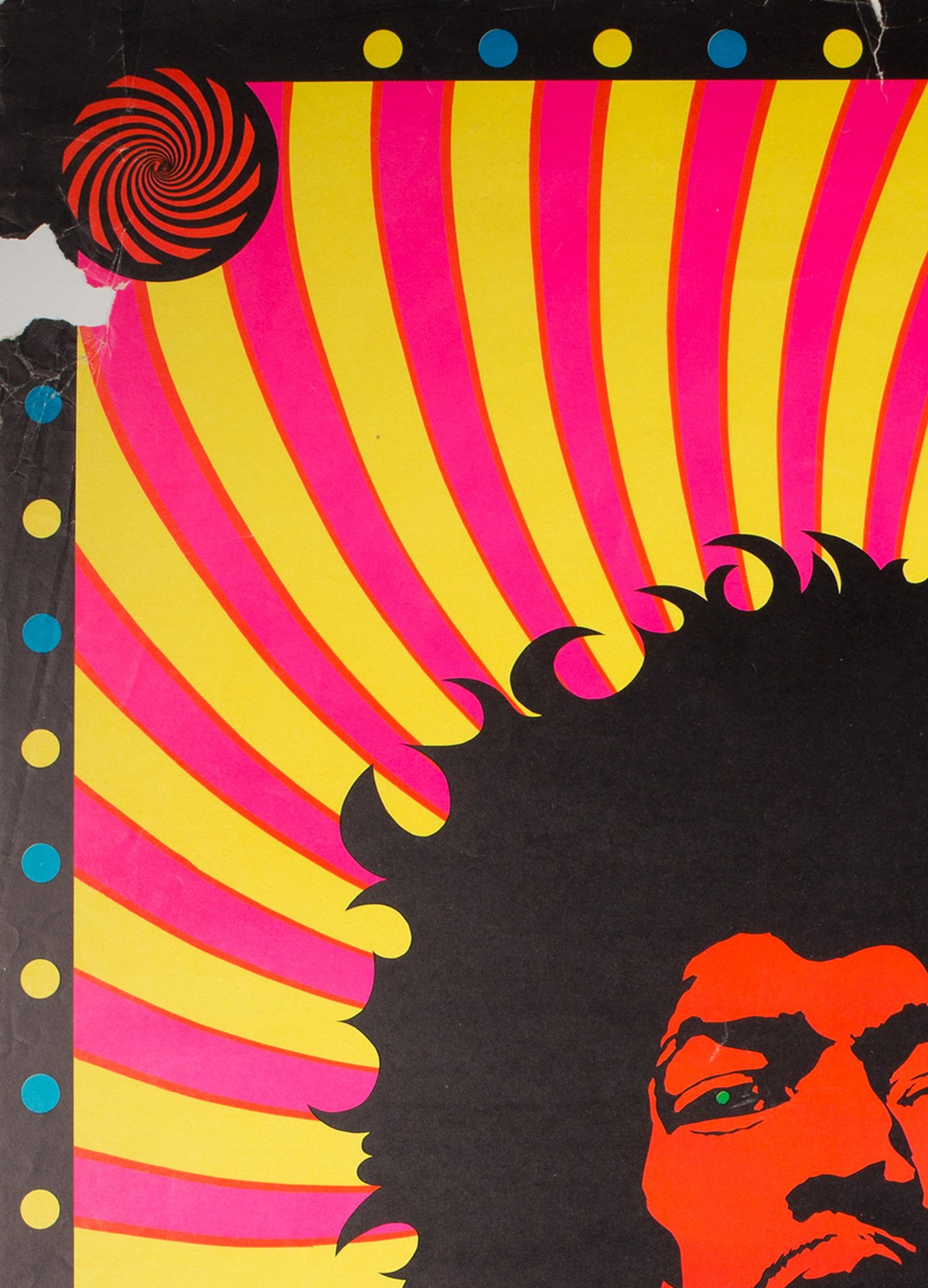 Jimi Hendrix 1968 Blacklight Vintage Original Poster - detail