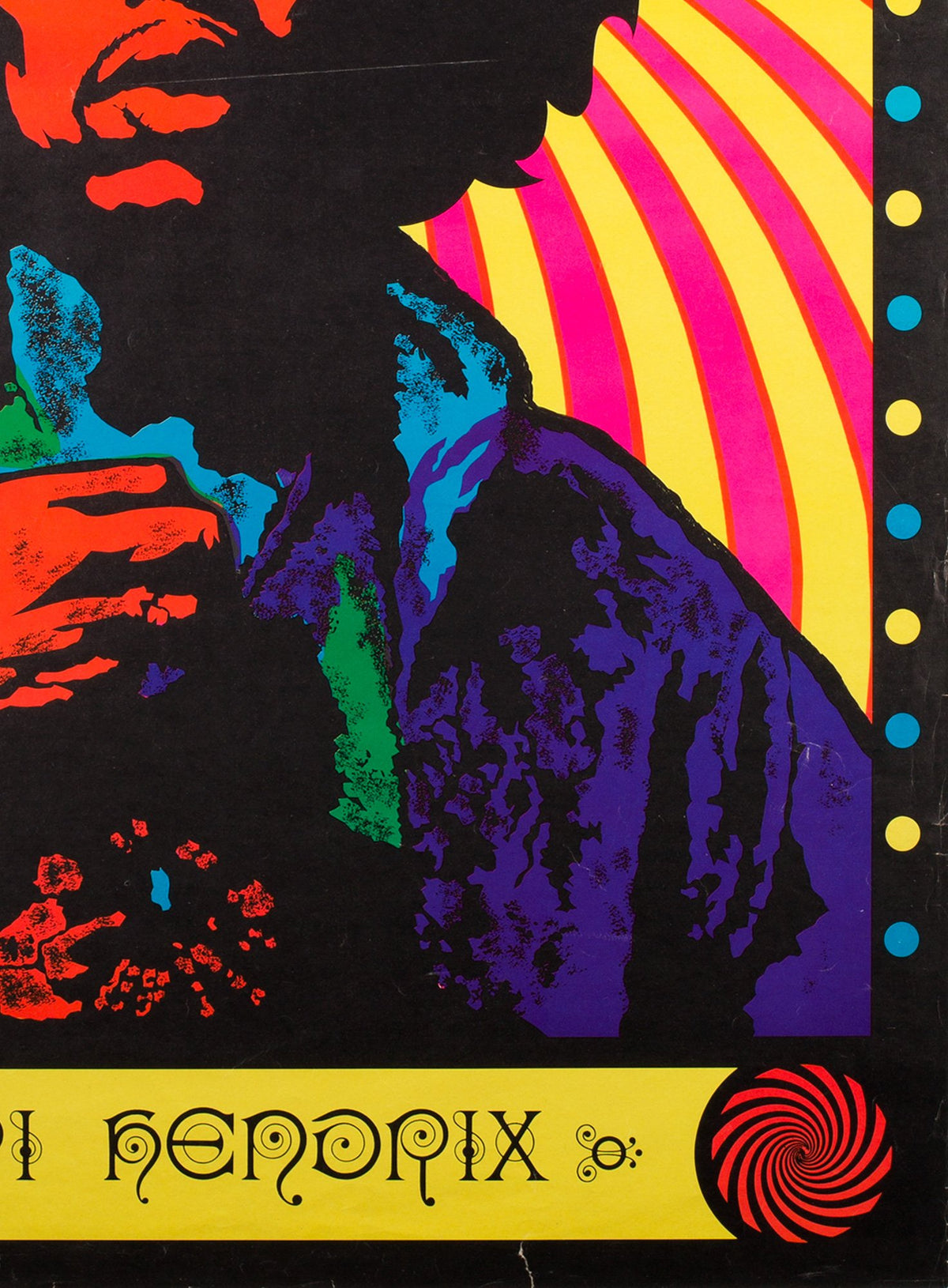 Jimi Hendrix 1968 Blacklight Vintage Original Poster - detail