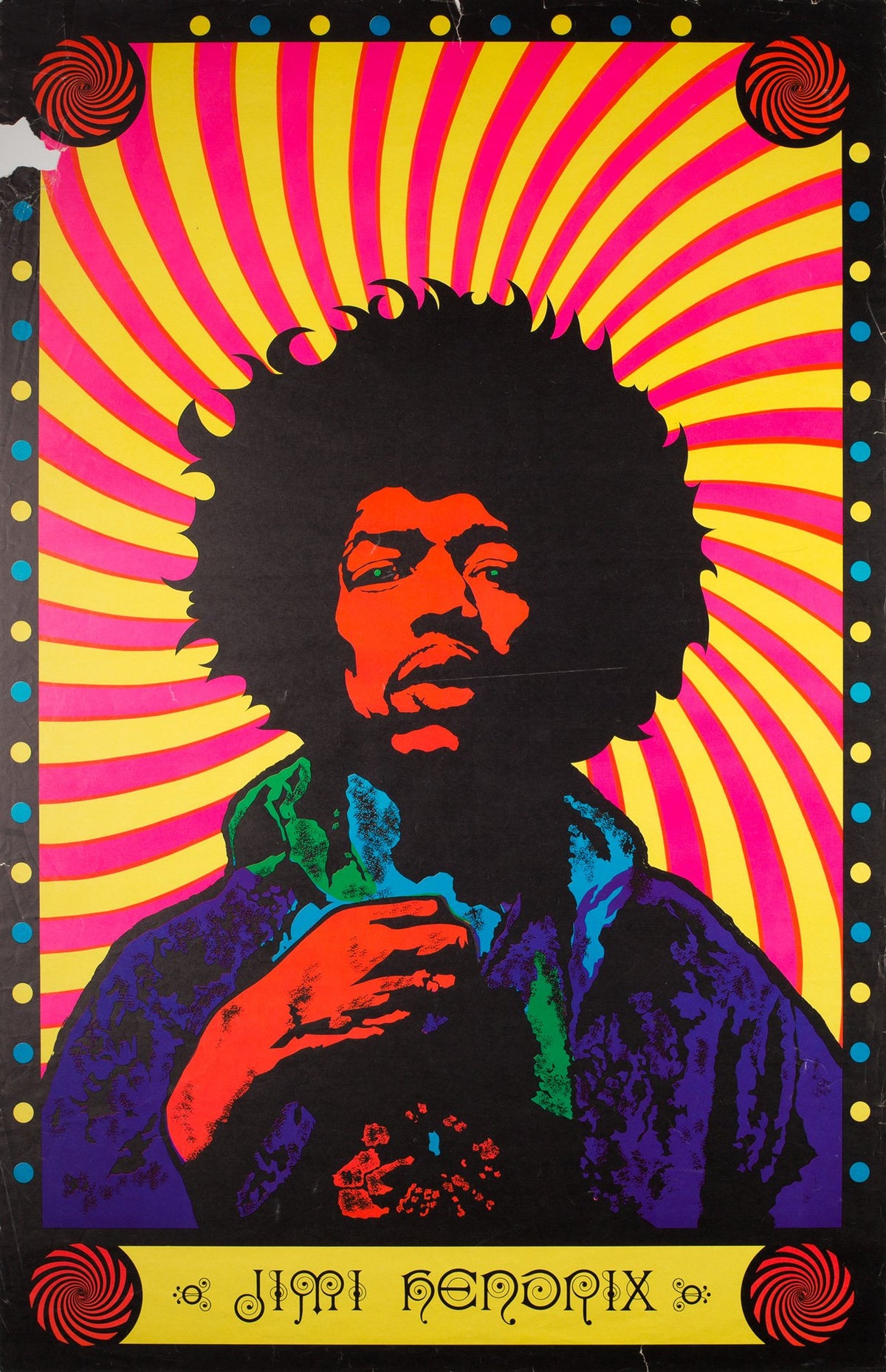 Jimi Hendrix 1968 Blacklight Vintage Original Poster