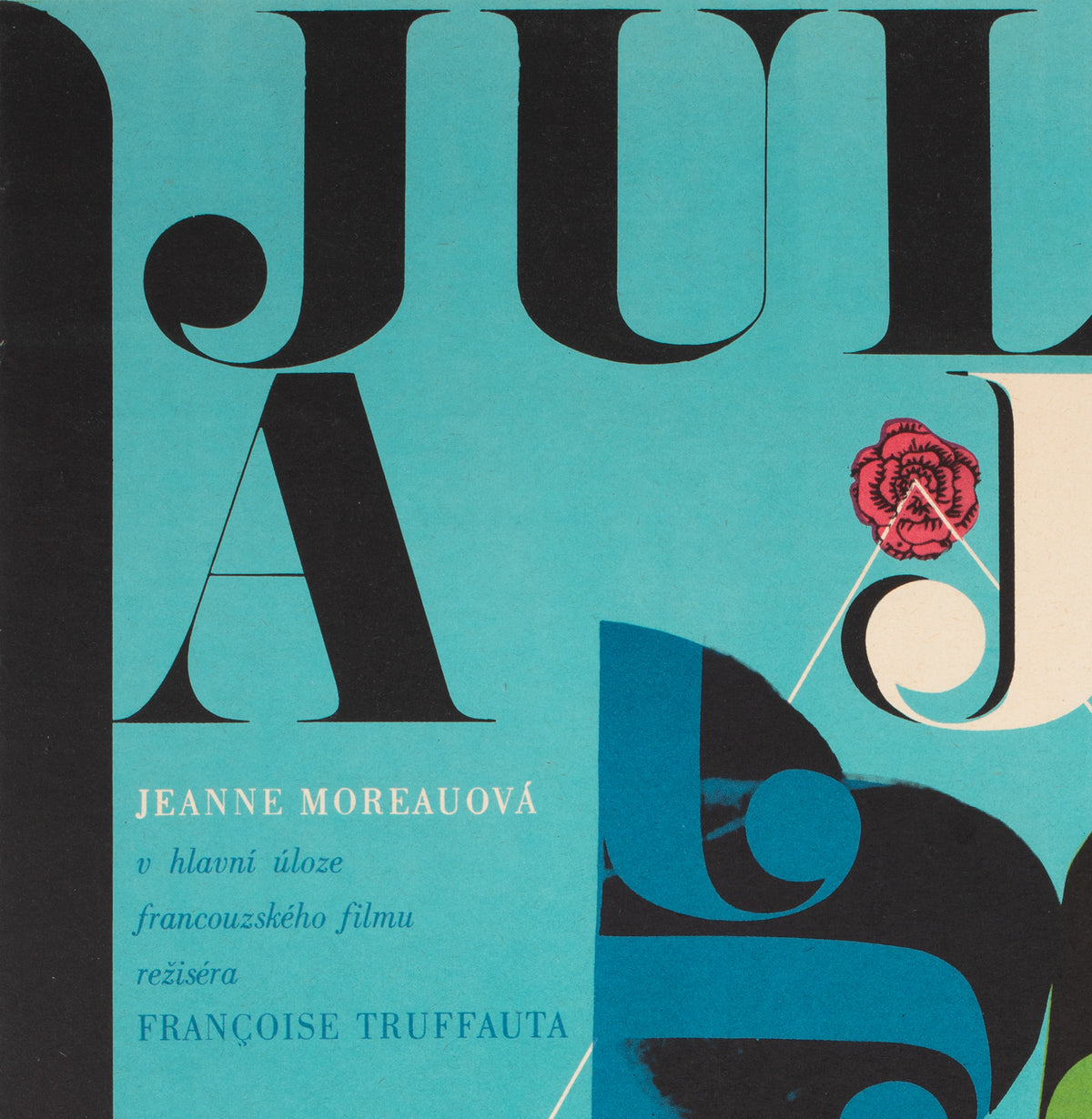 Jules and Jim 1967 Czech A1 Film Poster, Vaca - detail