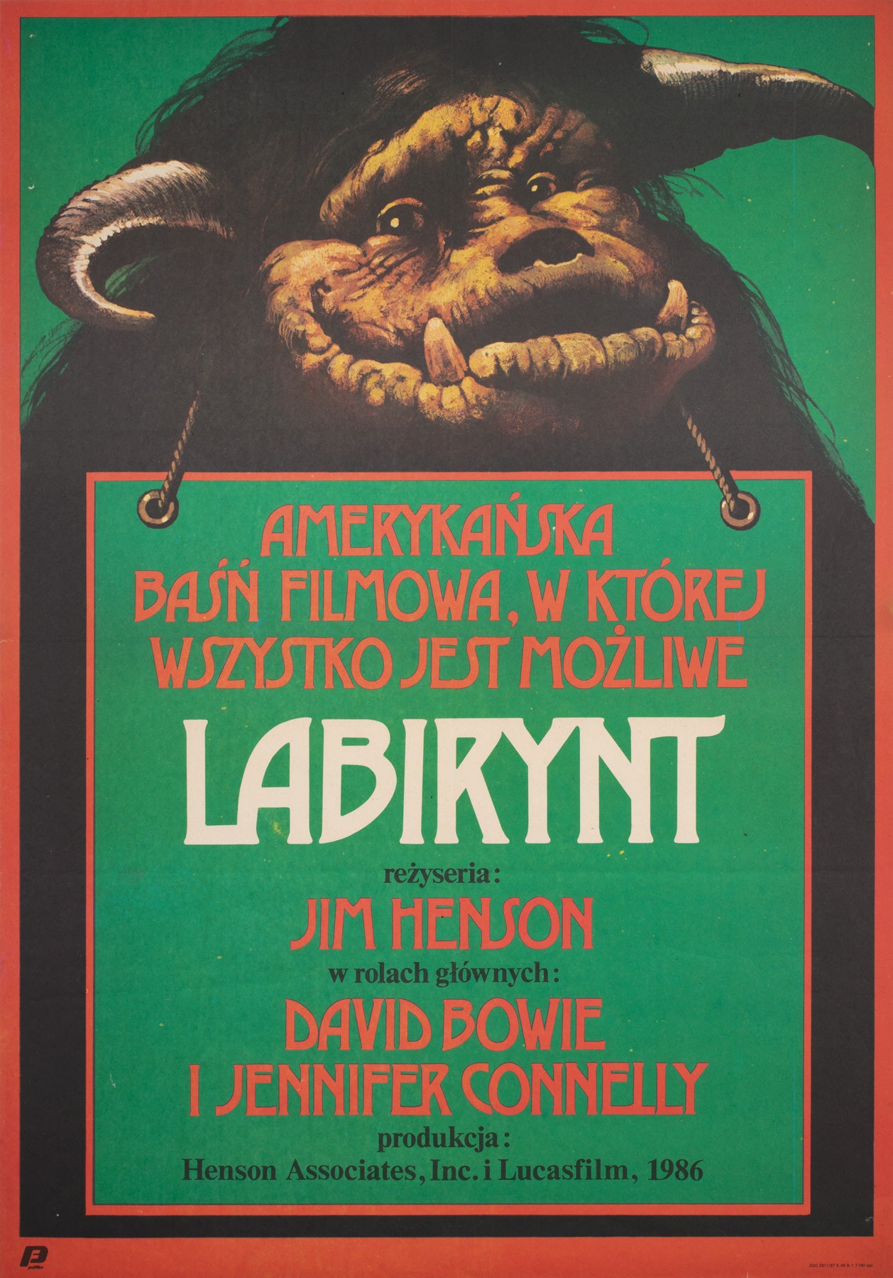 Labyrinth 1987 Polish B1 Film Movie Poster, Walkuski