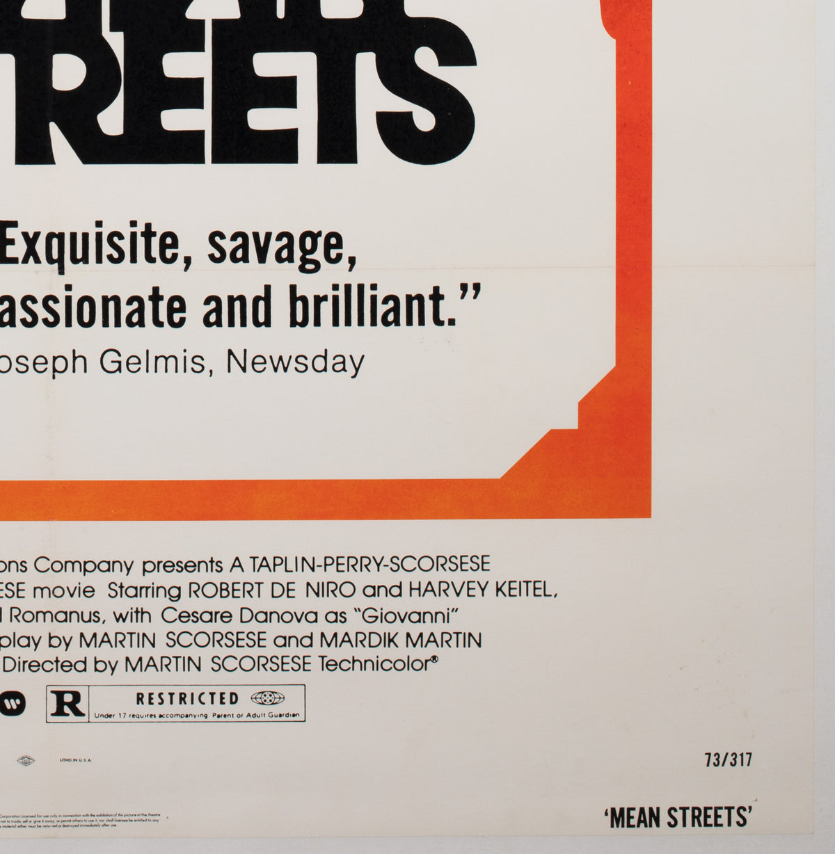 Mean Streets 1973 US 1 Sheet Film Poster - detail