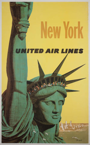 New York 1960s United Air Lines Travel Poster, Stan Galli