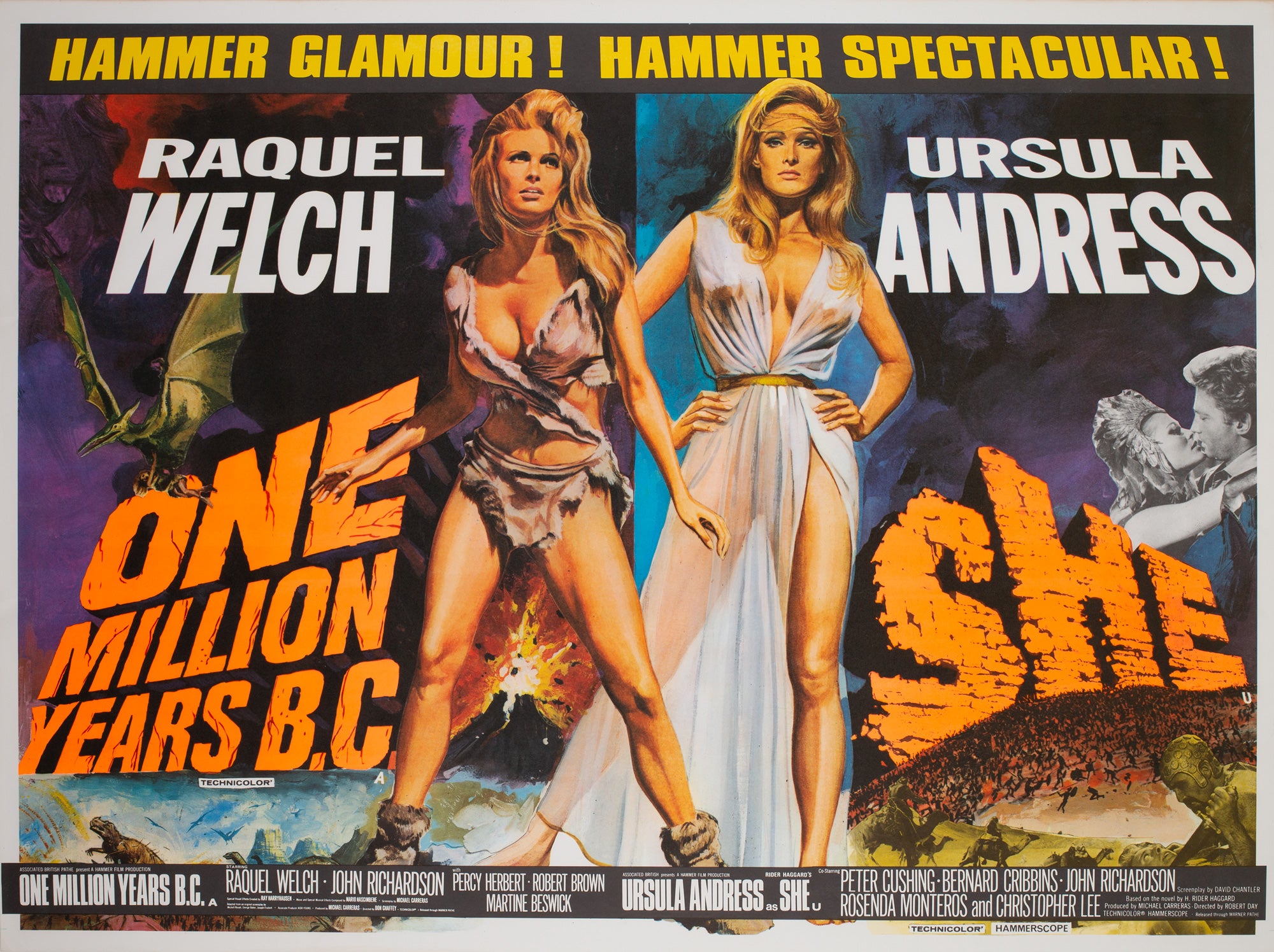 One Million Years BC/She Double Bill 1968 original UK quad film poster