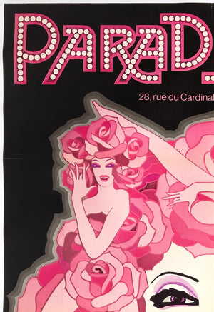 Paradis Latin Nuit de Paradis 70s French Cabaret Advertising Poster, Fonteneau - detail