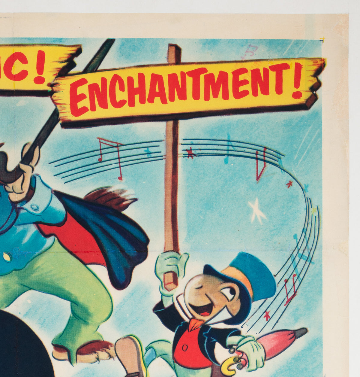 Pinocchio R1954 US 1 Sheet Film Poster, Disney - detail