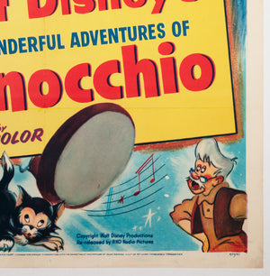 Pinocchio R1954 US 1 Sheet Film Poster, Disney - detail