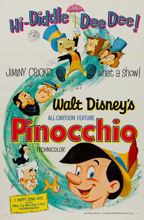 Pinocchio 1940 R1962 original Disney US 1 sheet film movie poster