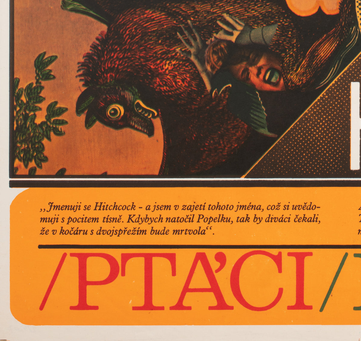 Hitchcock The Birds/Psycho 1970 Czech A1 Film Movie Poster, Ziegler - detail