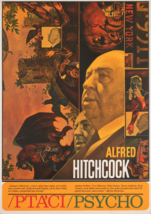 Hitchcock The Birds/Psycho 1970 Czech A1 Film Movie Poster, Ziegler