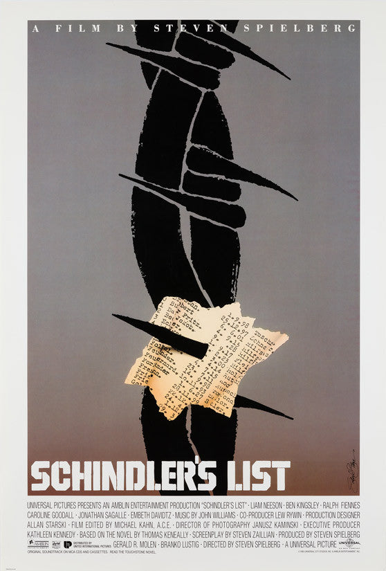 Schindler's List 1993 US 1 Sheet Special Unused Film Poster, Saul Bass ...