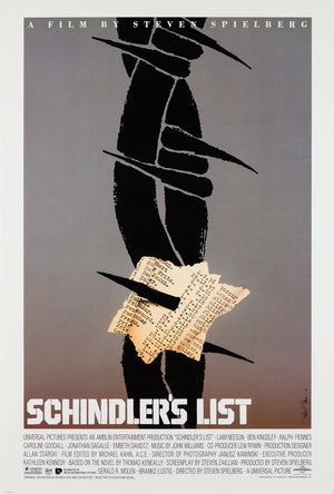 Schindler's List 1993 US 1 Sheet Special Unused Film Movie Poster, Saul Bass