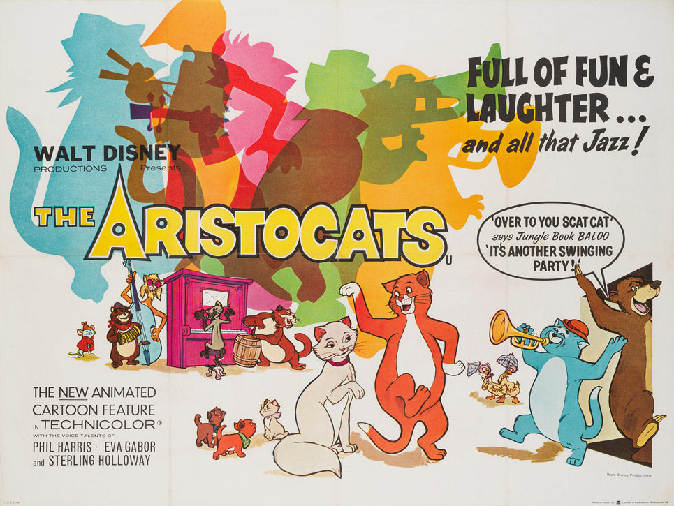 Original 1970 The Aristocats UK Quad film  movie poster