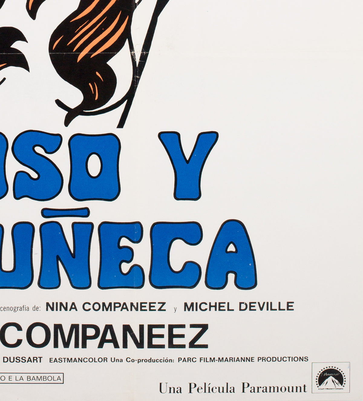 The Bear and the Doll 1969 South American Film Poster, DeRossi - detail