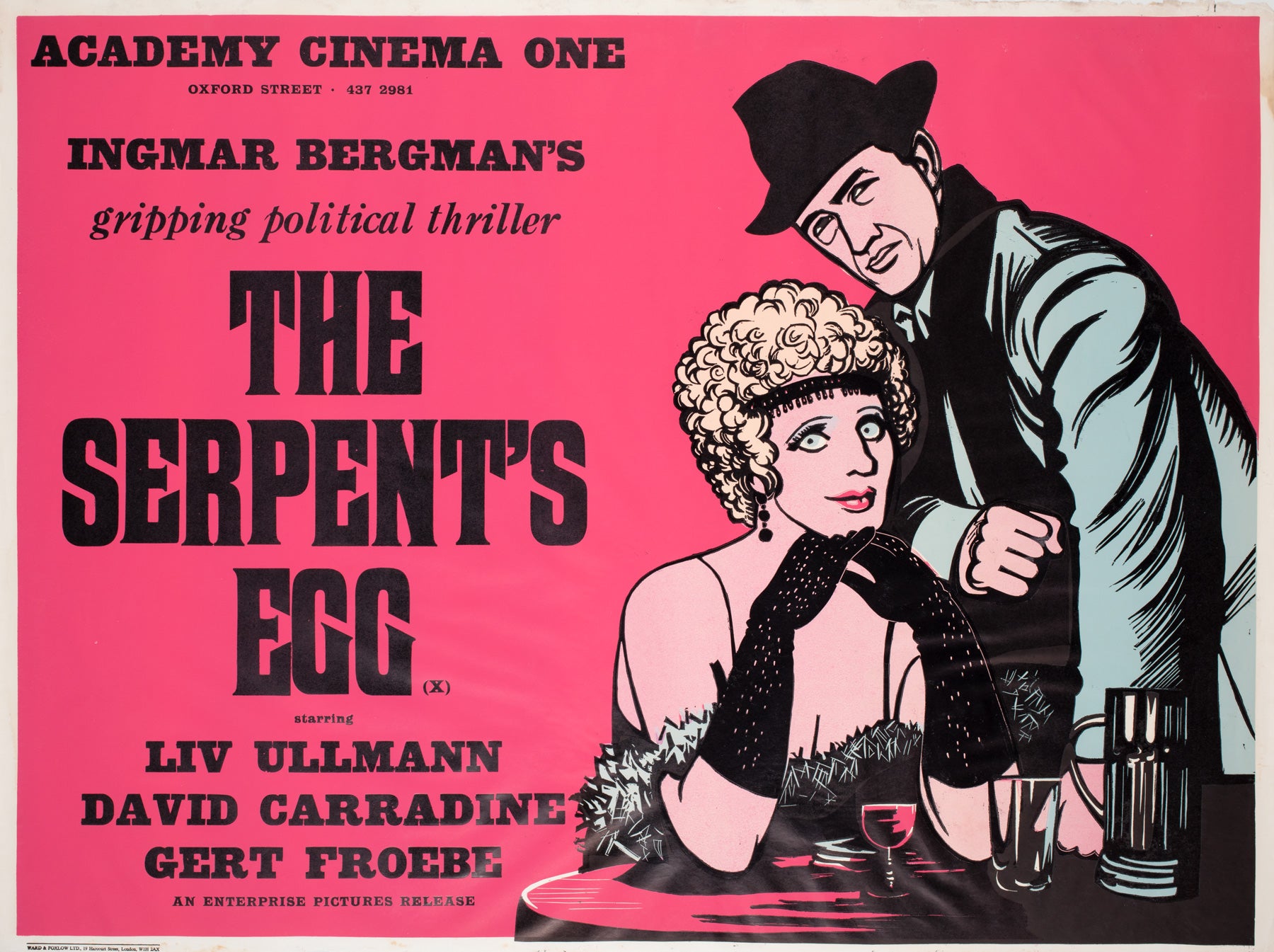 The Serpent's Egg 1978 Academy Cinema UK Quad Film Movie Poster, Strausfeld, Pink