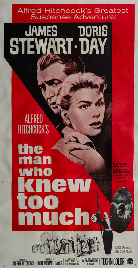 The Man Who Knew Too Much 1956 R1963 original vintage US 3 sheet linen backed film movie poster