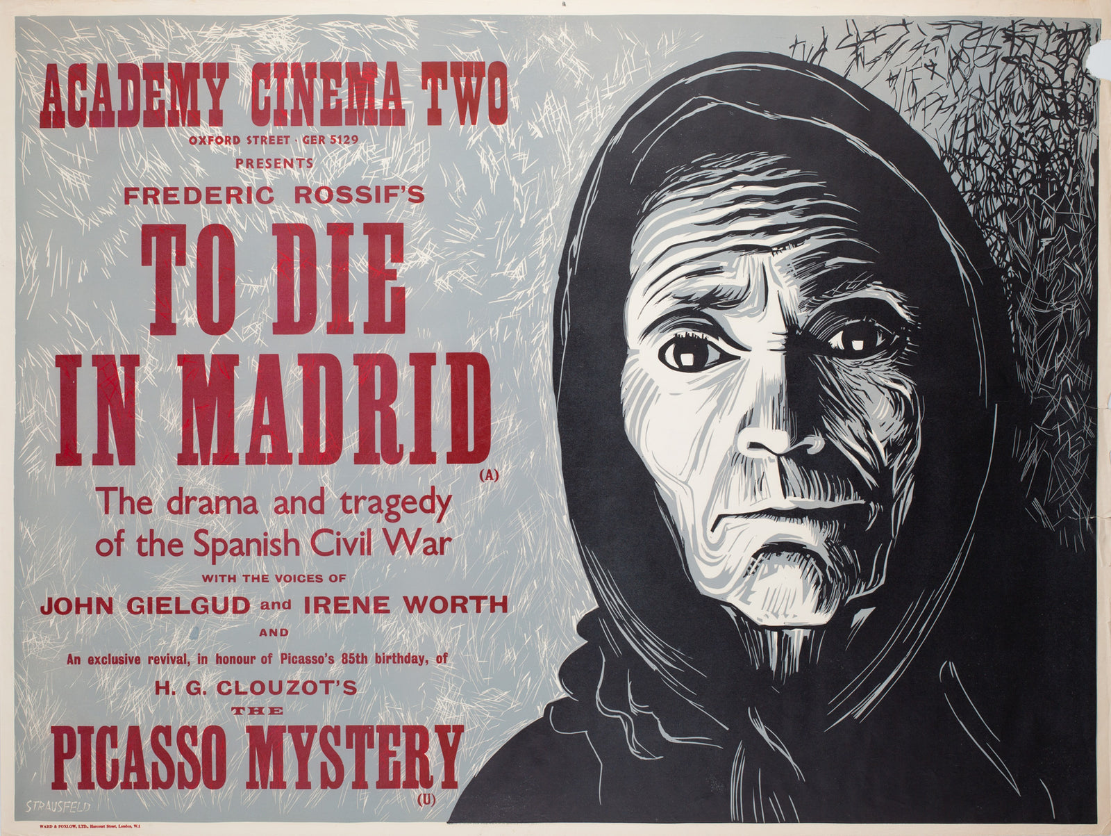 To Die in Madrid 1967 Academy Cinema UK Quad Film Poster, Peter Strausfeld