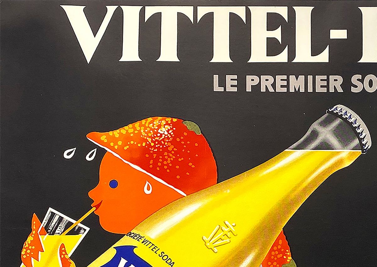 Vittel Delices c1955 Vintage French Beverage Advertising Poster, Andre Roland - detail