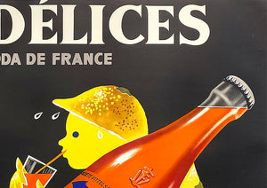 Vittel Delices c1955 Vintage French Beverage Advertising Poster, Andre Roland - detail