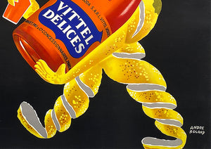 Vittel Delices c1955 Vintage French Beverage Advertising Poster, Andre Roland - detail