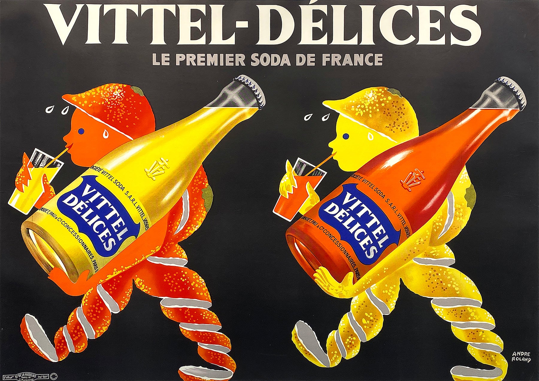 Vittel Delices c1955 Vintage French Beverage Advertising Poster, Andre Roland