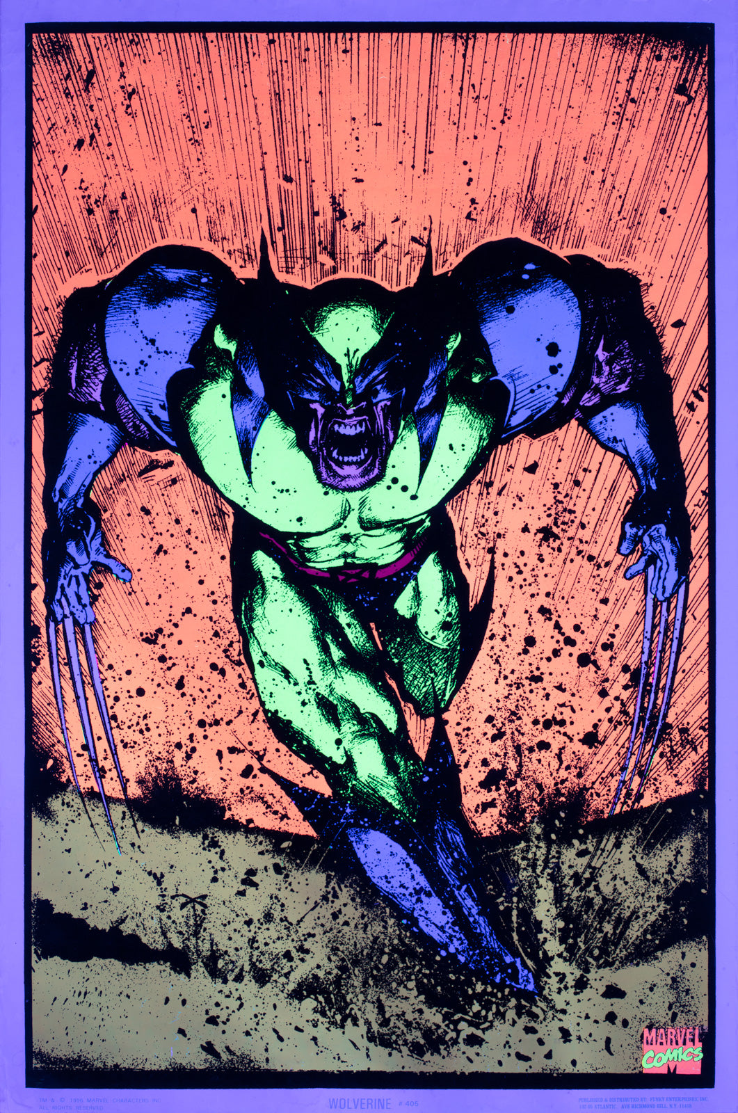 Wolverine 1996 Blacklight X-Men Marvel Vintage Poster