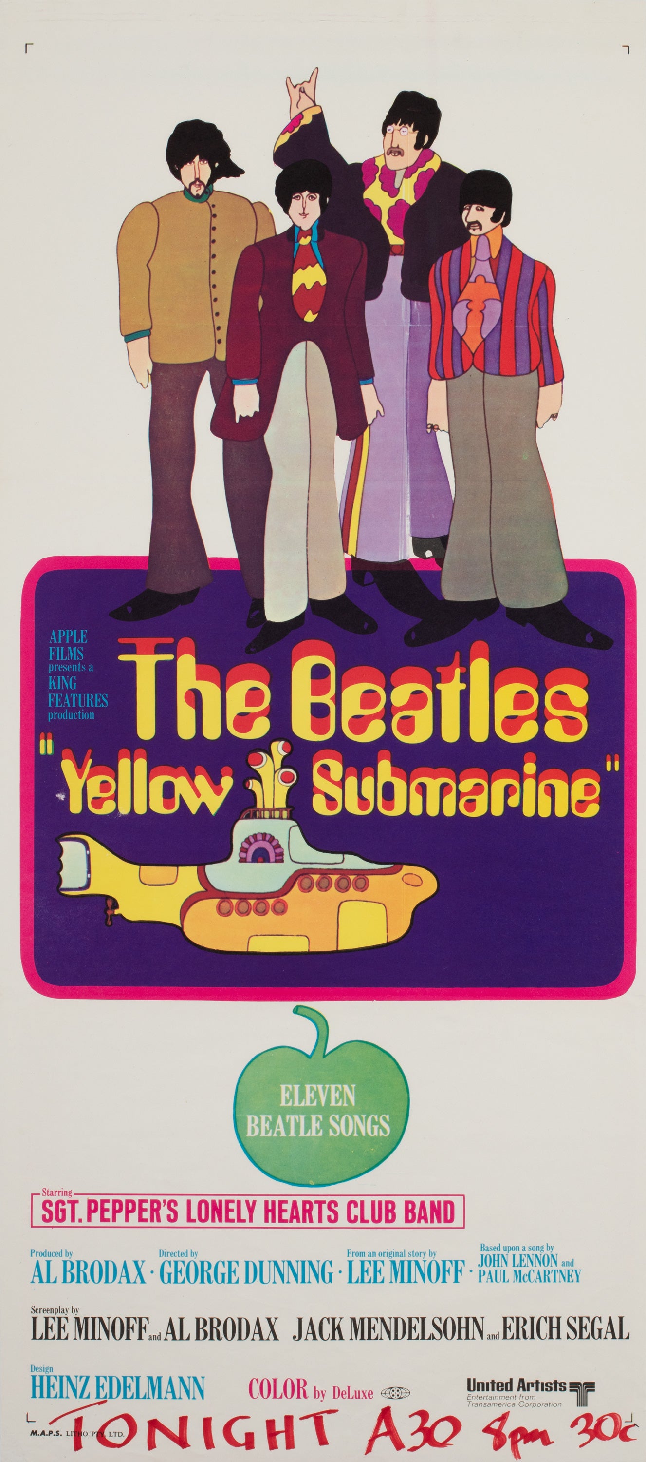 Yellow Submarine 1968 Australian Daybill Film Poster