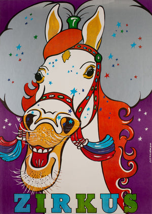 ZIRKUS Colourful Horse 1970s Polish Circus Poster, Szemelowski